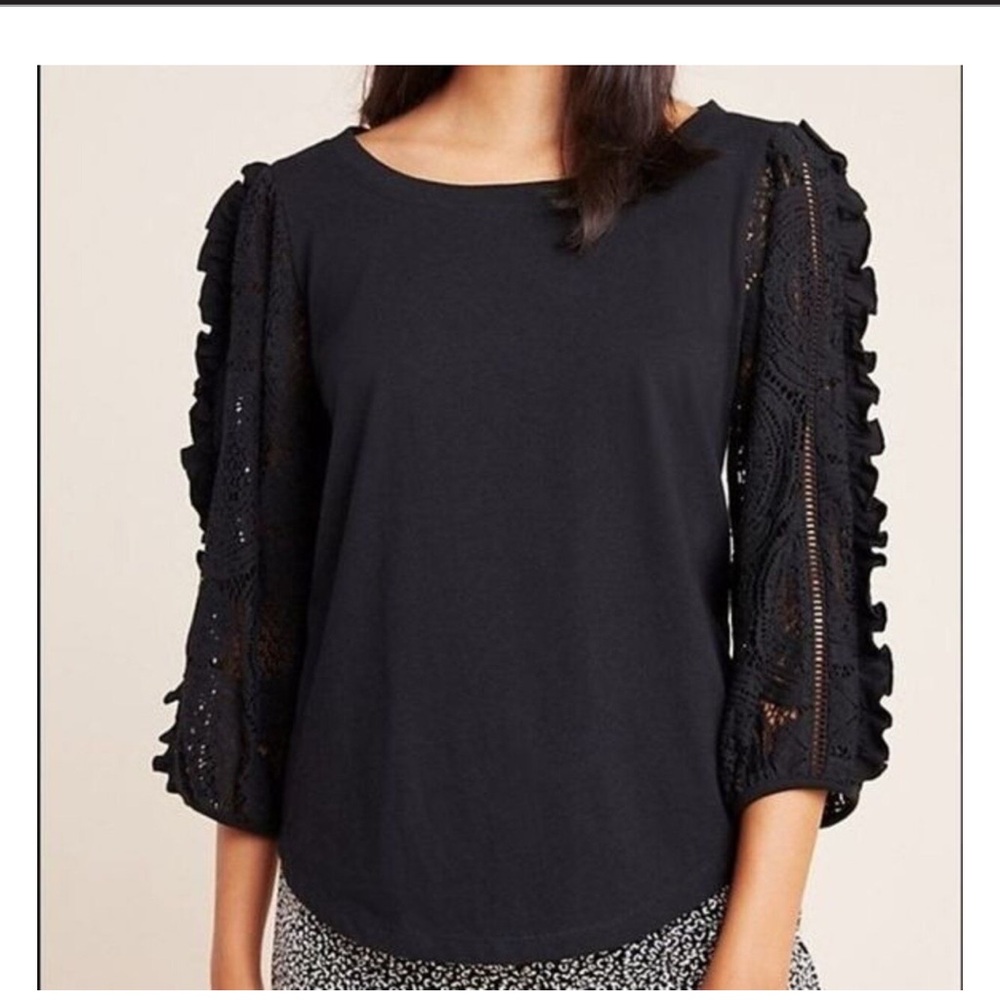 Anthropologie‎ Nina lace sleeve black top Size S